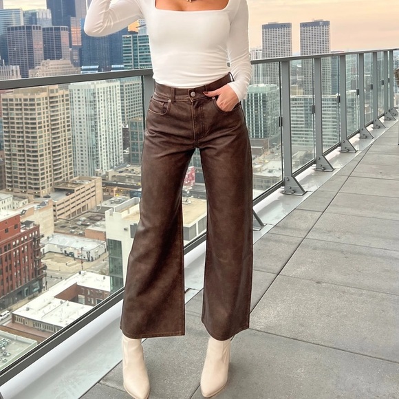 FREE PEOPLE Misha Vegan Brown Barrel Pants 25